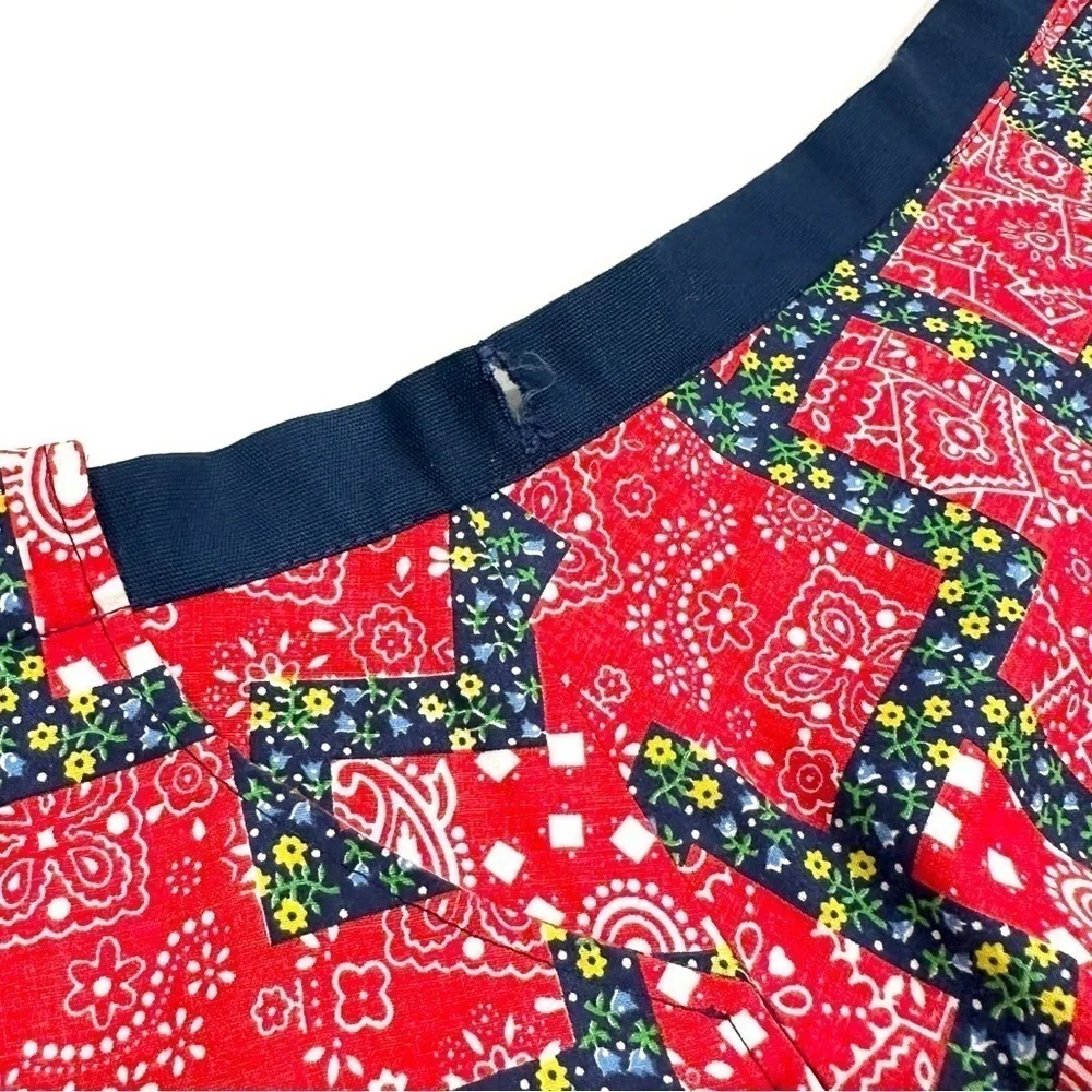 Vintage Multicolor Bandana Floral Print Reversible Half Apron Skirt